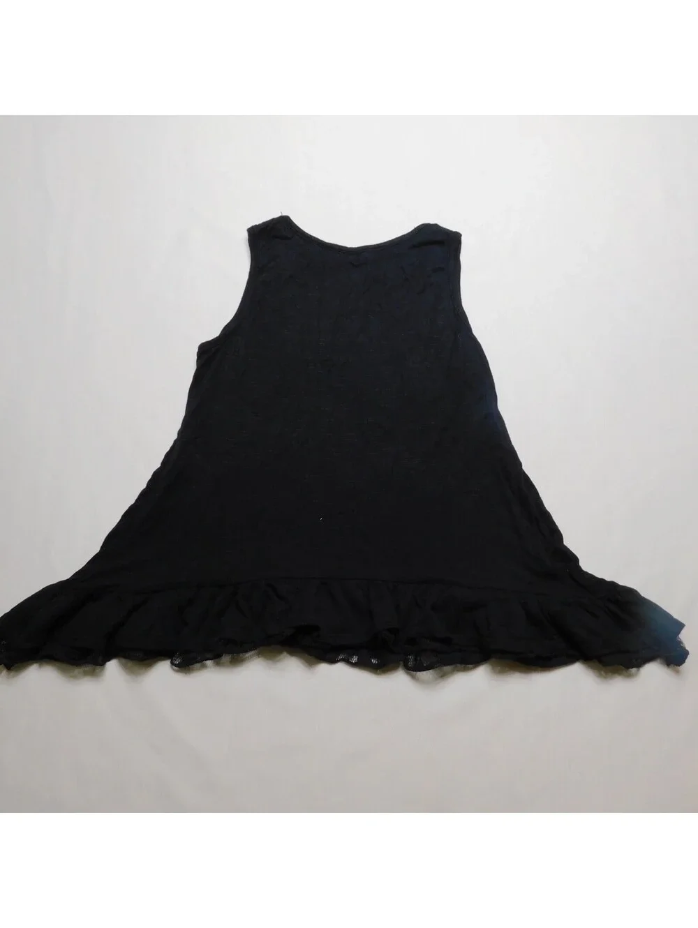 Art Class Girls Black Tank Top Size M 7/8 Crochet Lace Trim Ruffle Hem Camisole